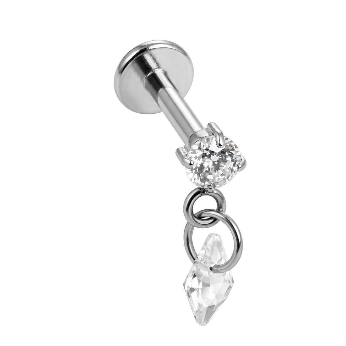 Titanium Labret Round Zirconia With Kite Dangle Internally Threaded