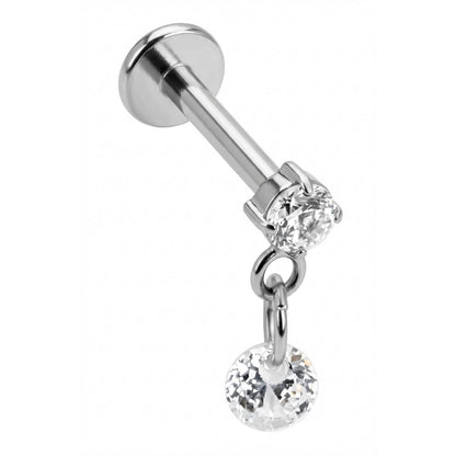 Titanium Labret Double Zirconia Drop Internally Threaded