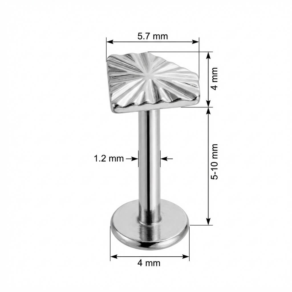 Titanium Labret Rectangular Sunburst Rays Internally Threaded
