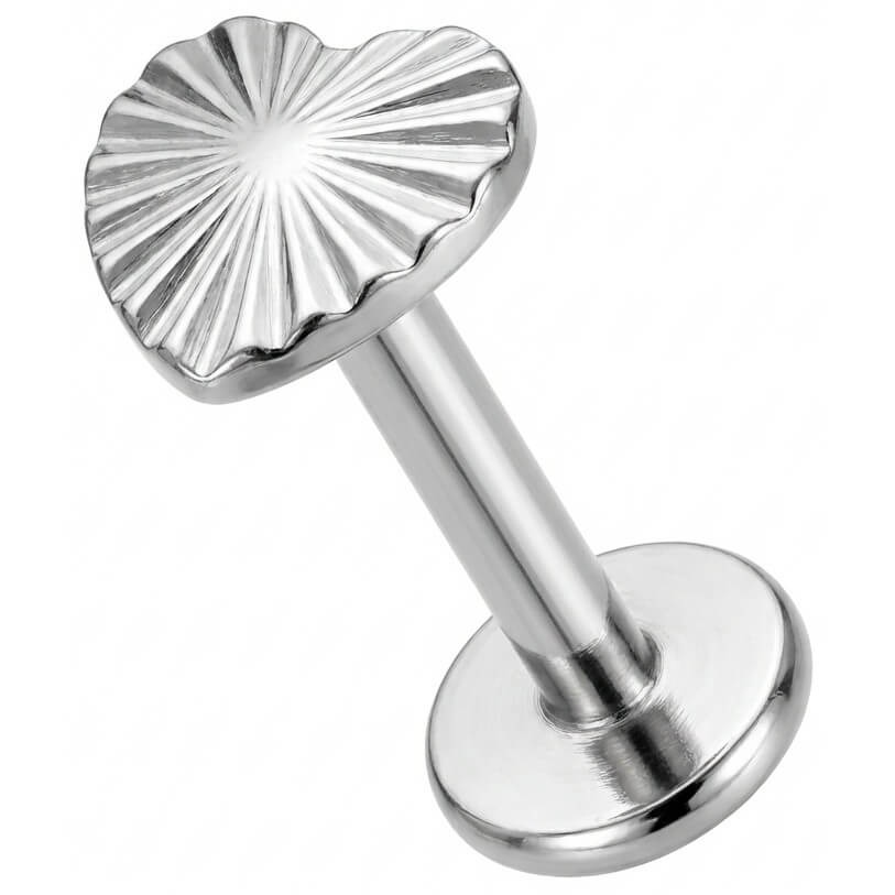 Titanium Labret Radiating Sunburst Heart Top Internally Threaded