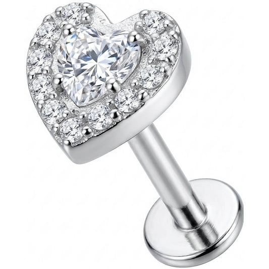 Titanium Labret Crystal Heart With Paved Halo Internally Threaded