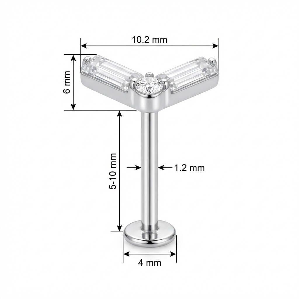 Titanium Labret Chevron Baguette Zirconia Internally Threaded