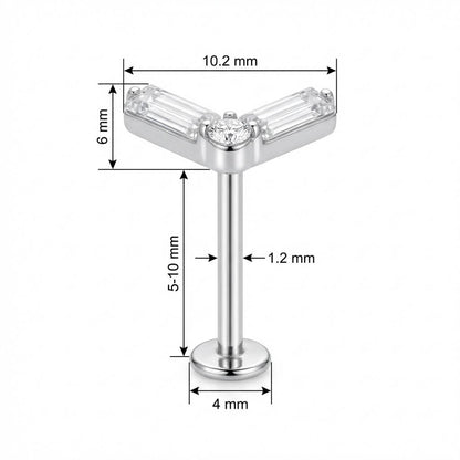 Titanium Labret Chevron Baguette Zirconia Internally Threaded
