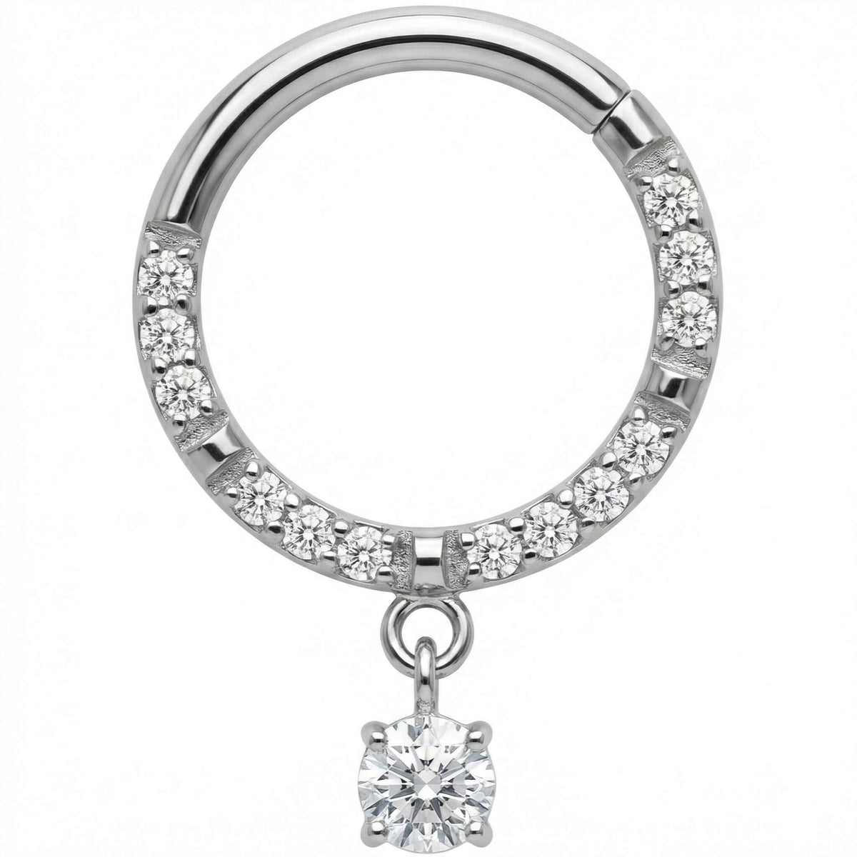 Titanium Ring Crystal Pave Solitaire Charm Clicker