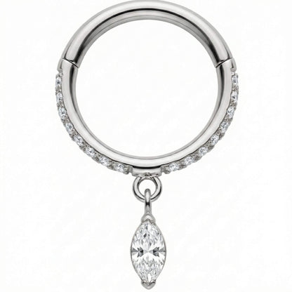 Titanium Ring Marquise Dangle Pave Zirconia Clicker