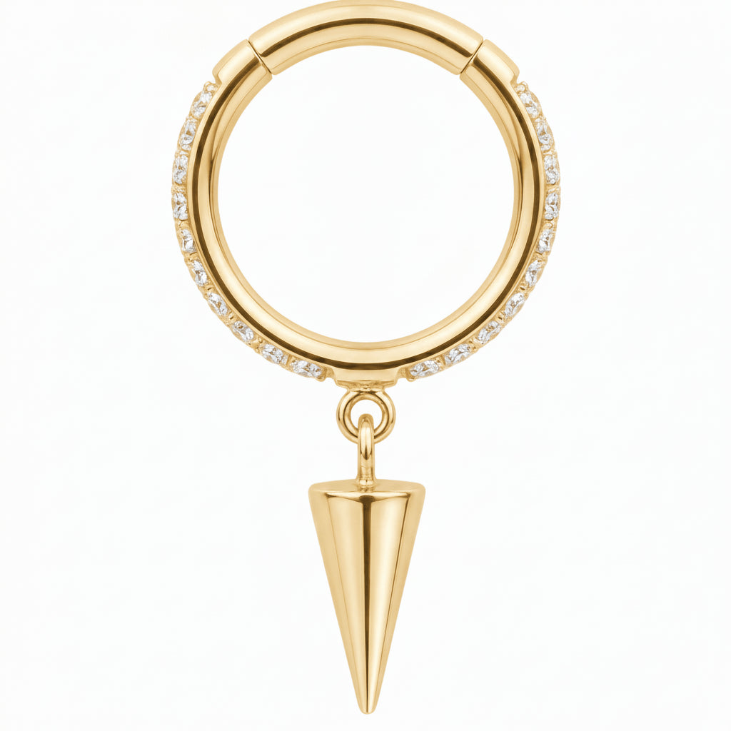 Titanium Ring Dangling Spike Paved Hoop Clicker