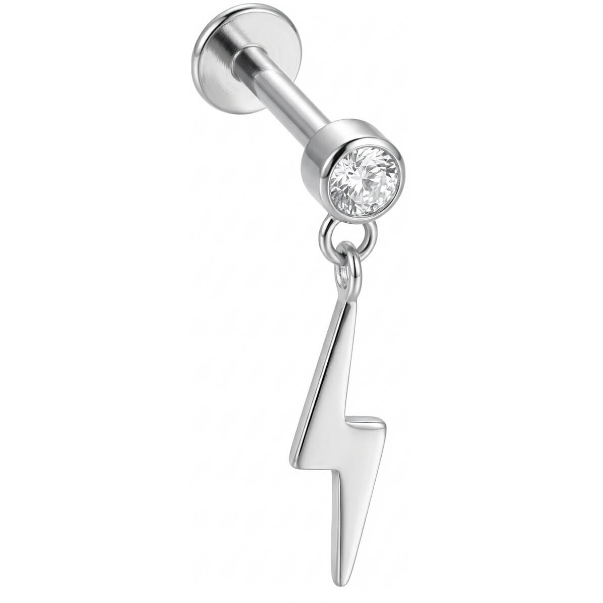Titanium Labret Crystal Top Lightning Bolt Dangle Internally Threaded