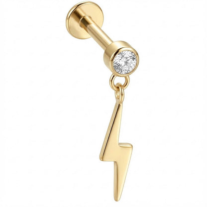 Titanium Labret Crystal Top Lightning Bolt Dangle Internally Threaded
