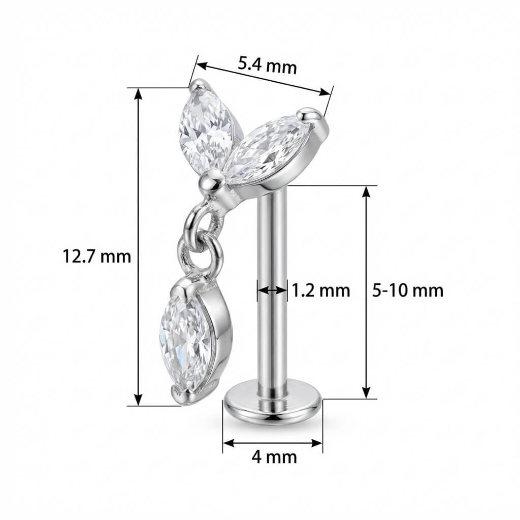 Titanium Labret Marquise Petal Dangle Drop Internally Threaded