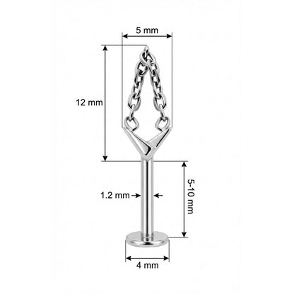 Titanium Labret V-Shape With Draped Chain Internally Threaded