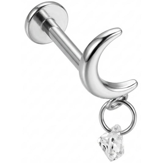 Titanium Labret Crescent Moon Dangle Crystal Internally Threaded