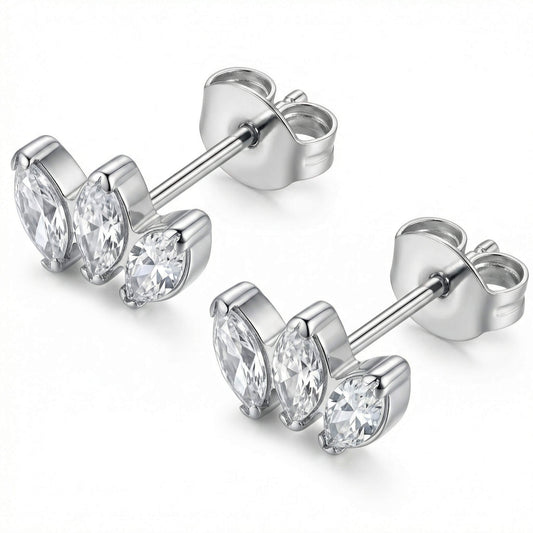 Titanium Earring Three Marquise Stone Cluster
