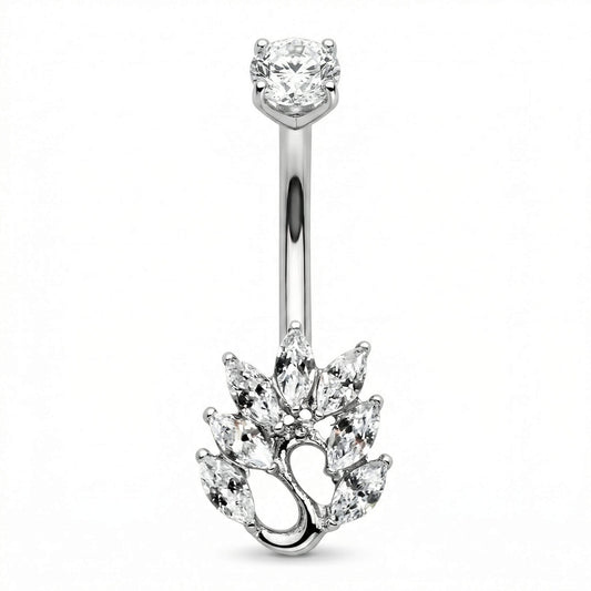 Titanium Belly Button Piercing Marquise Crystal Leaf Swirl Internally Threaded