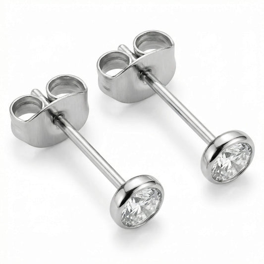 Titanium Earring Round Bezel Zirconia