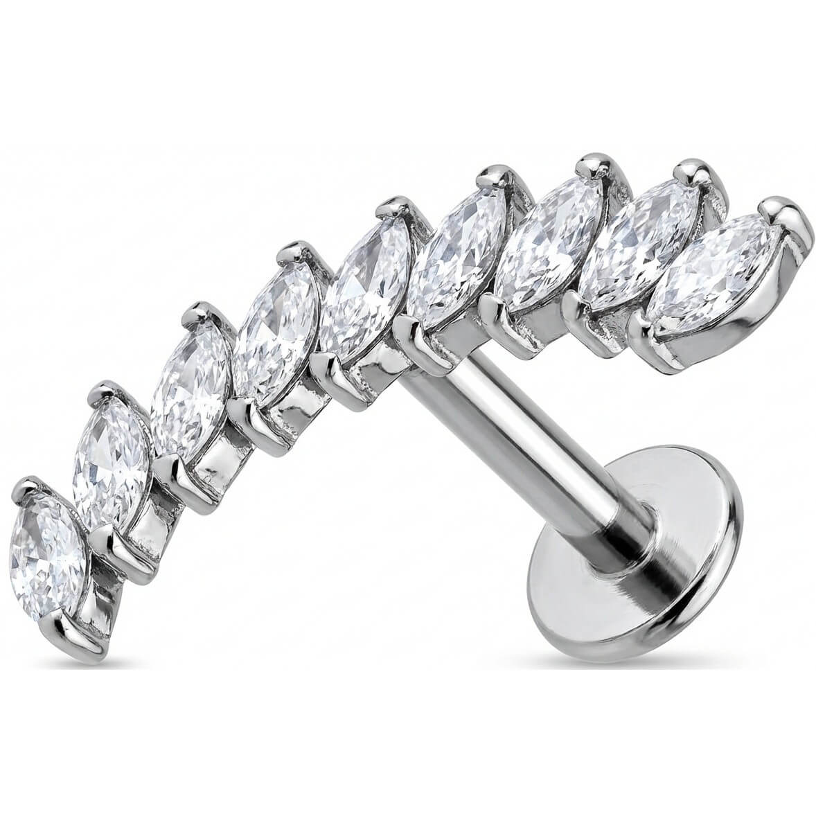 Titanium Labret Curved Marquise Crystal Vine Internally Threaded