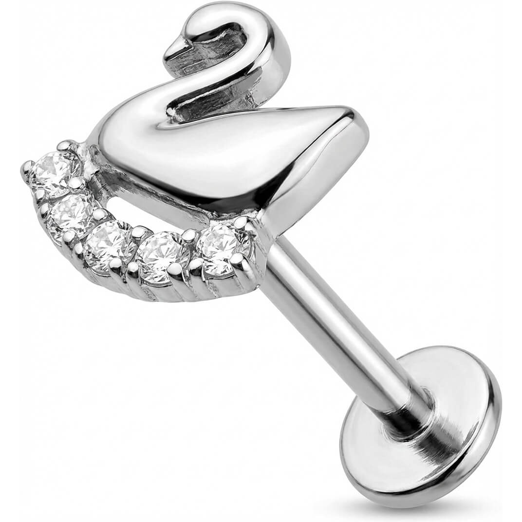 Titanium Labret Swan With Crystal Curve Internally Threaded