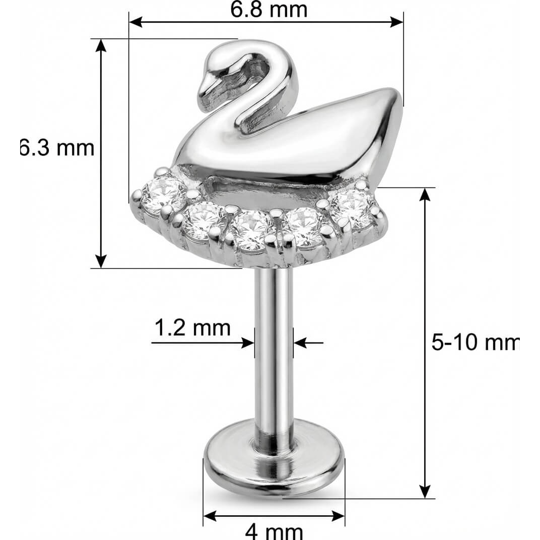 Titanium Labret Swan With Crystal Curve Internally Threaded