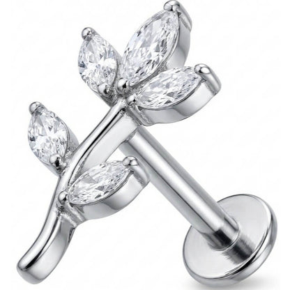 Titanium Labret Curved Marquise Leaf Branch Internally Threaded