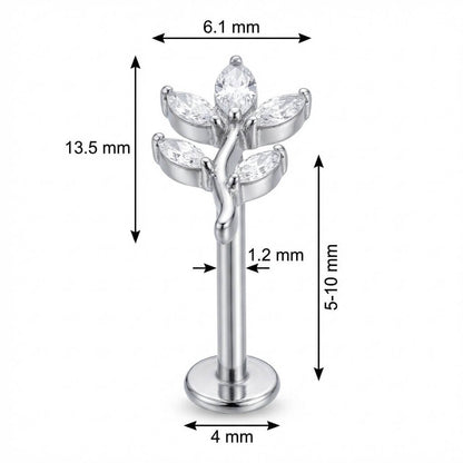 Titanium Labret Curved Marquise Leaf Branch Internally Threaded