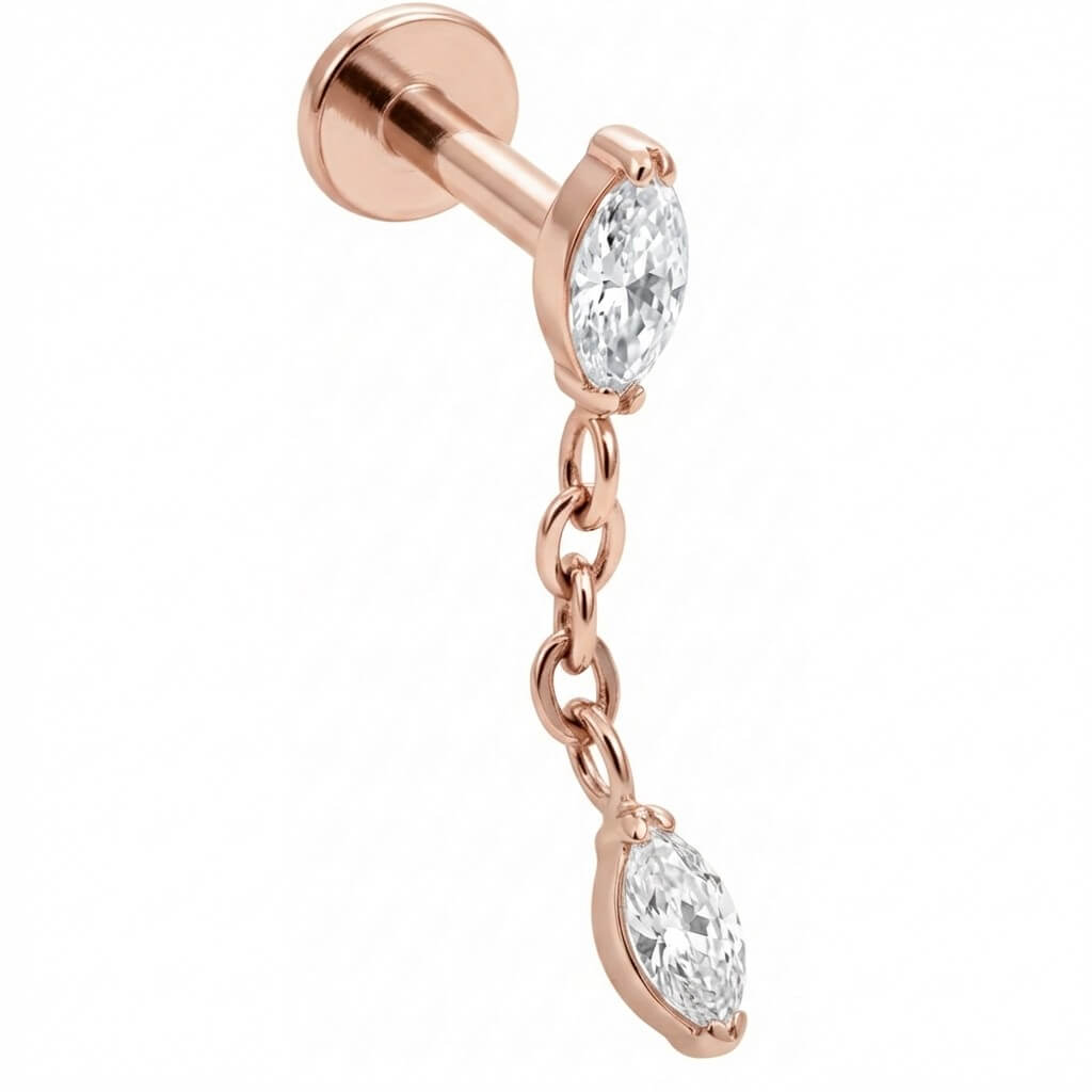 Titanium Labret Double Marquise Chain Drop Internally Threaded