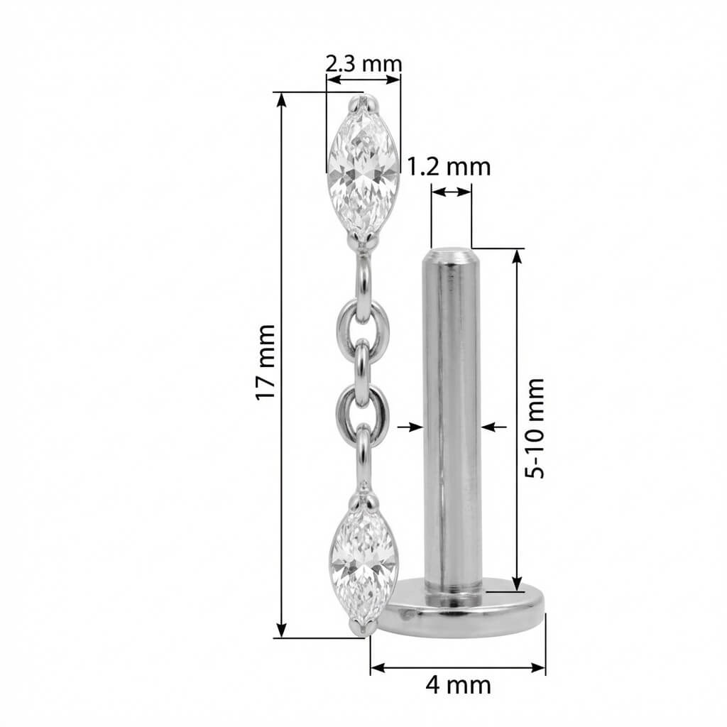 Titanium Labret Double Marquise Chain Drop Internally Threaded