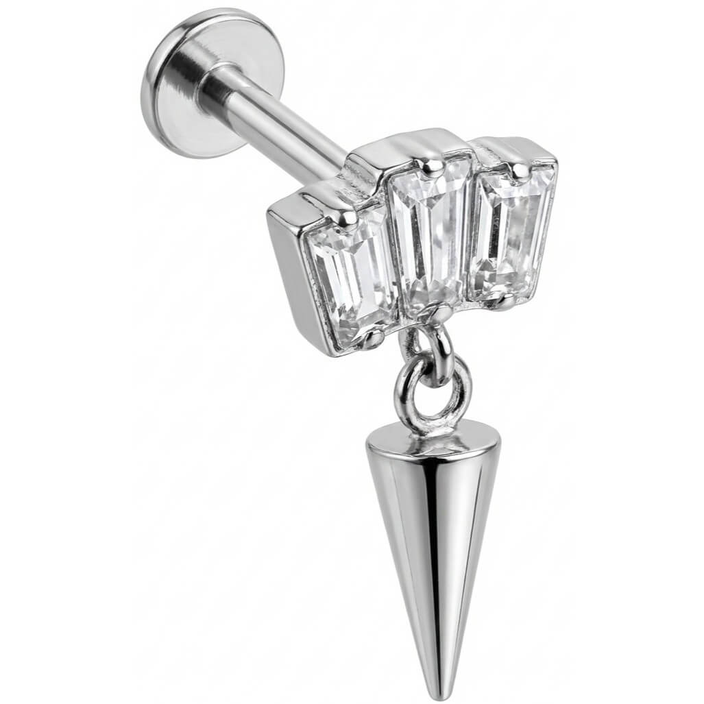 Titanium Labret Triple Baguette Crystal Spike Dangle Internally Threaded