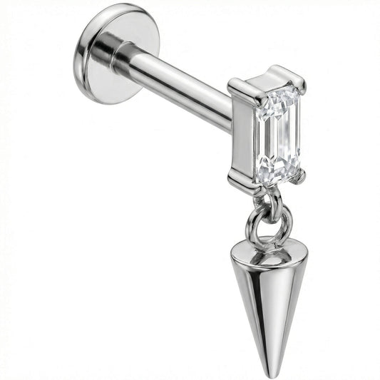 Titanium Labret Rectangle Zirconia Dangle Spike Internally Threaded