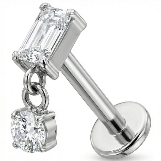 Titanium Labret Rectangle Stone With Round Drop Internally Threaded