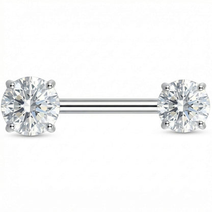 Titanium Nipple Piercing Twin Round Clear Stones Internally Threaded