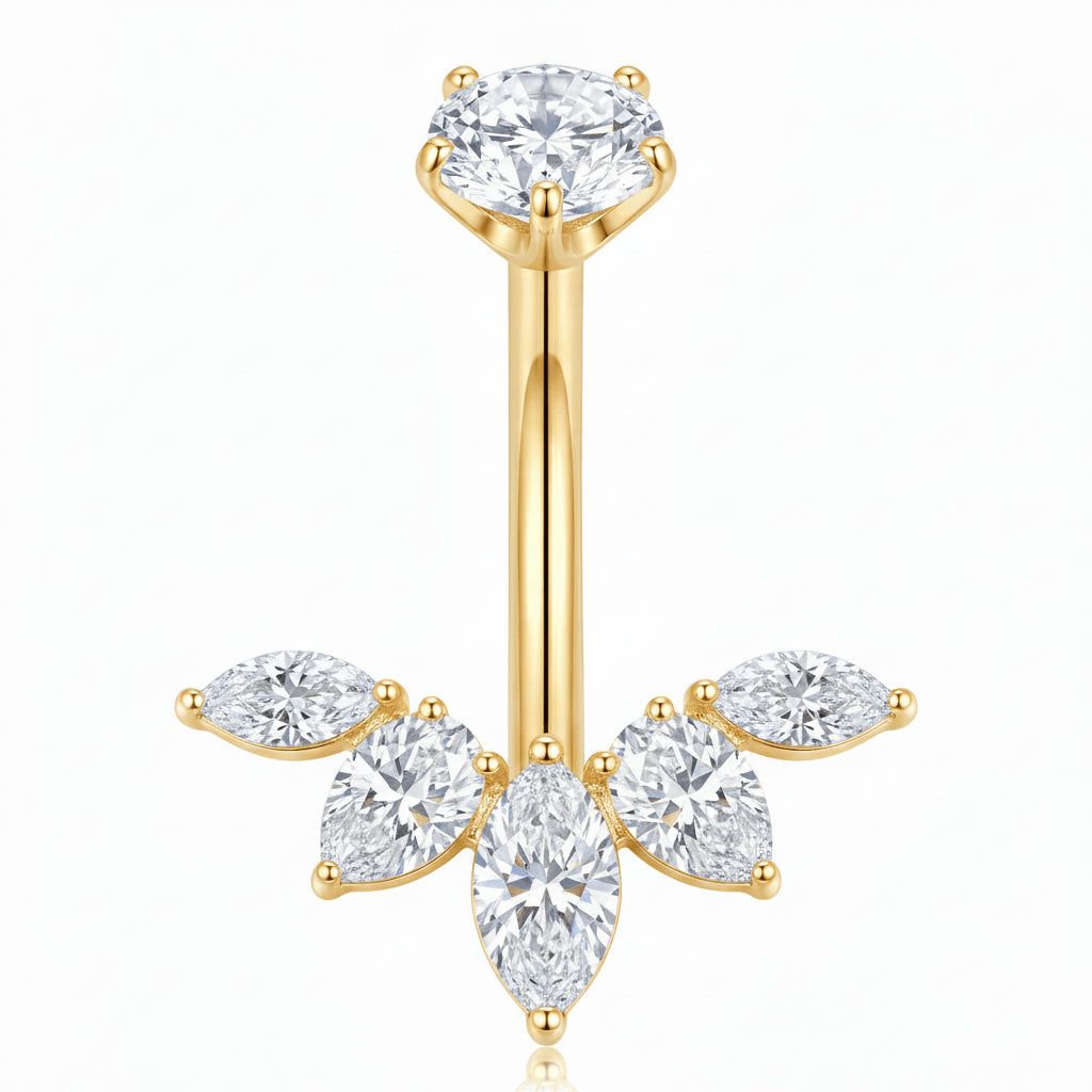 Titanium Belly Button Piercing Marquise Fan Crown Internally Threaded