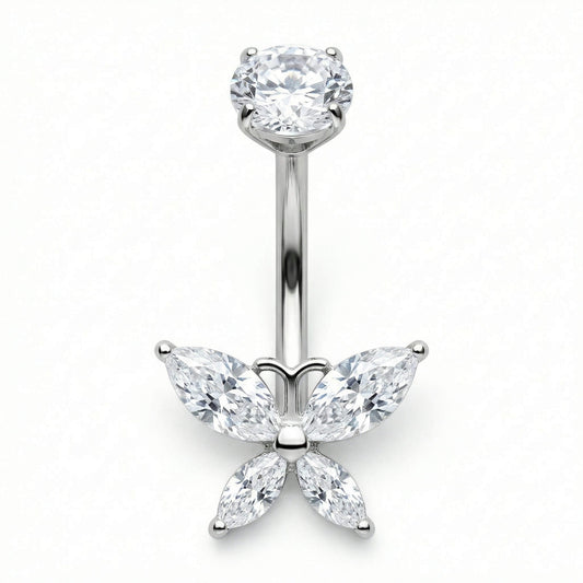 Titanium Belly Button Piercing Marquise Crystal Butterfly Internally Threaded