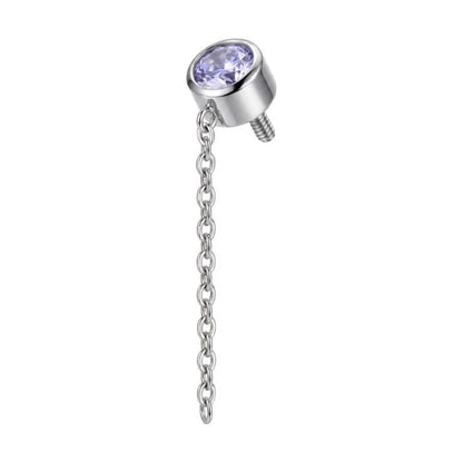 Titanium Top Round Purple Stone With Chain Internally Threaded