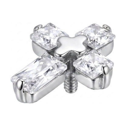 Titanium Top Clear Stone Cross Internally Threaded