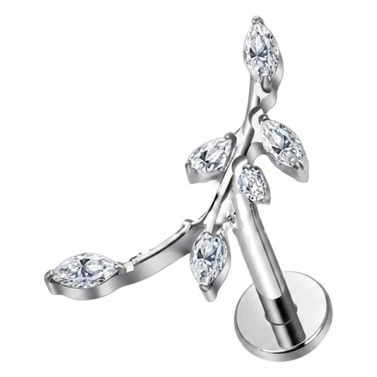 Titanium Labret Branch Marquise Zirconia Internally Threaded