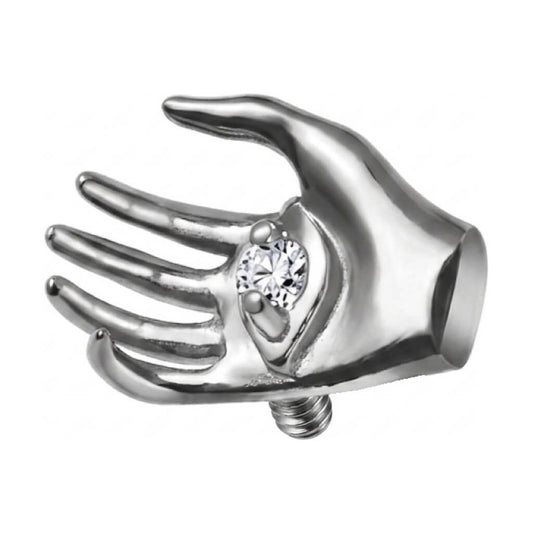 Titanium Top Open Hand With Clear Stone Internally Threaded