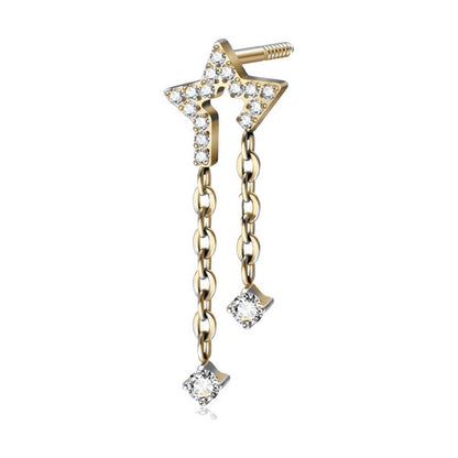 Titanium Top Star Outline With Double Chain Internally Threaded