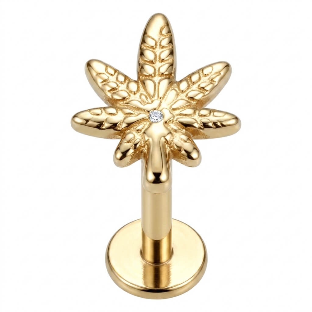 Titanium Labret Cannabis Leaf Internally Threaded