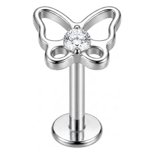 Titanium Labret Butterfly Zirconia Internally Threaded