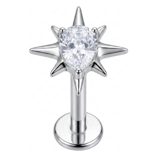 Titanium Labret Star Teardrop Zirconia Internally Threaded